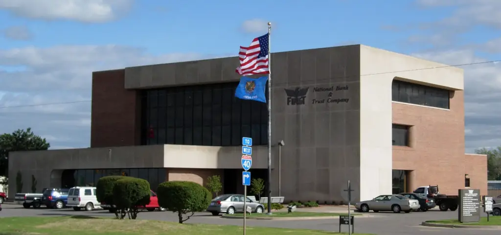 First National Bank and Trust Company building in Weatherford, Oklahoma, built by Sawatzky Construction